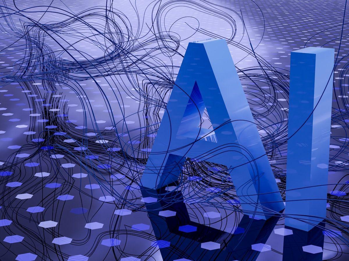 A blue illustration of the letters AI